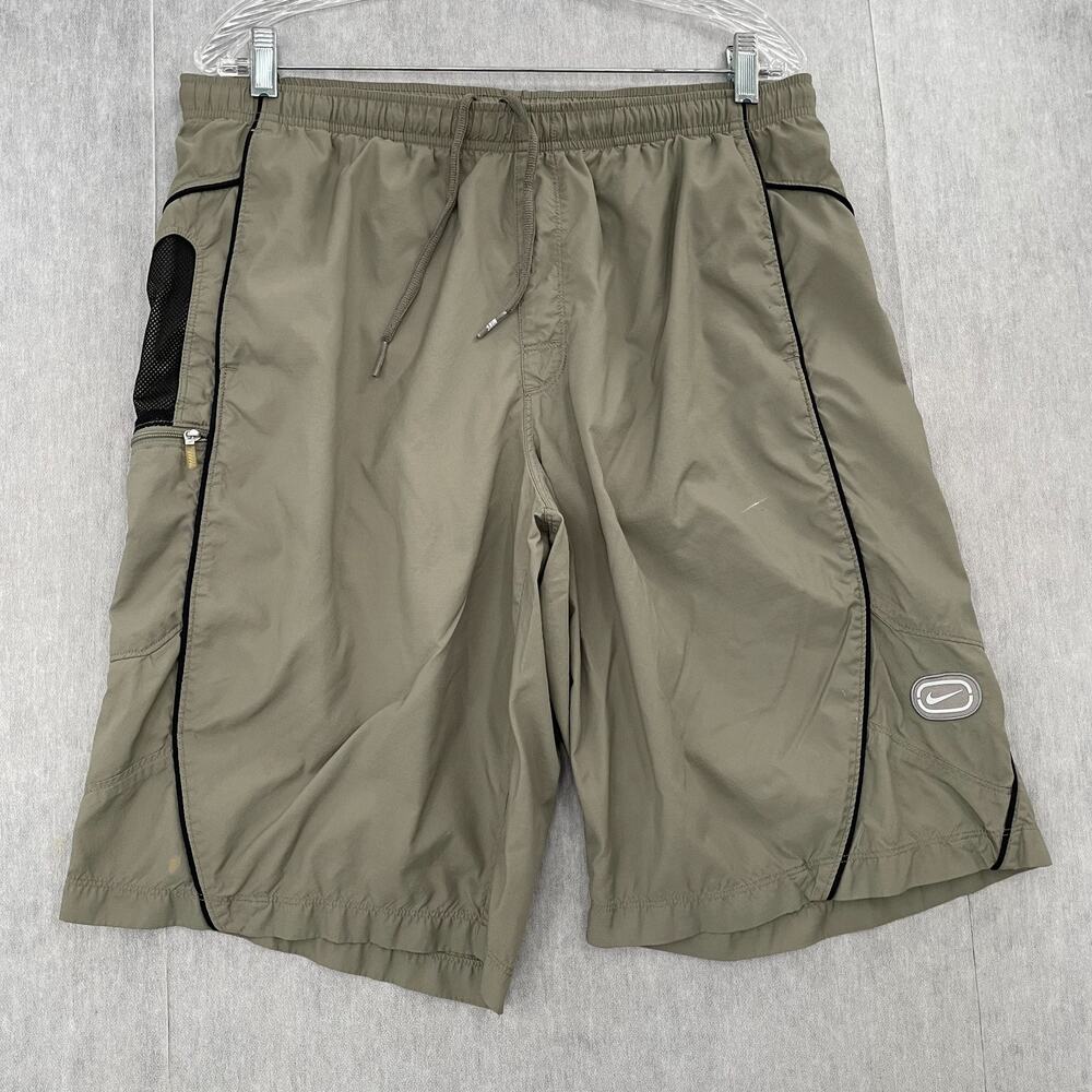 VINTAGE Nike Shorts Adult Large Tan Lined Swim Trunks Swoosh Logo Mens L Y2K